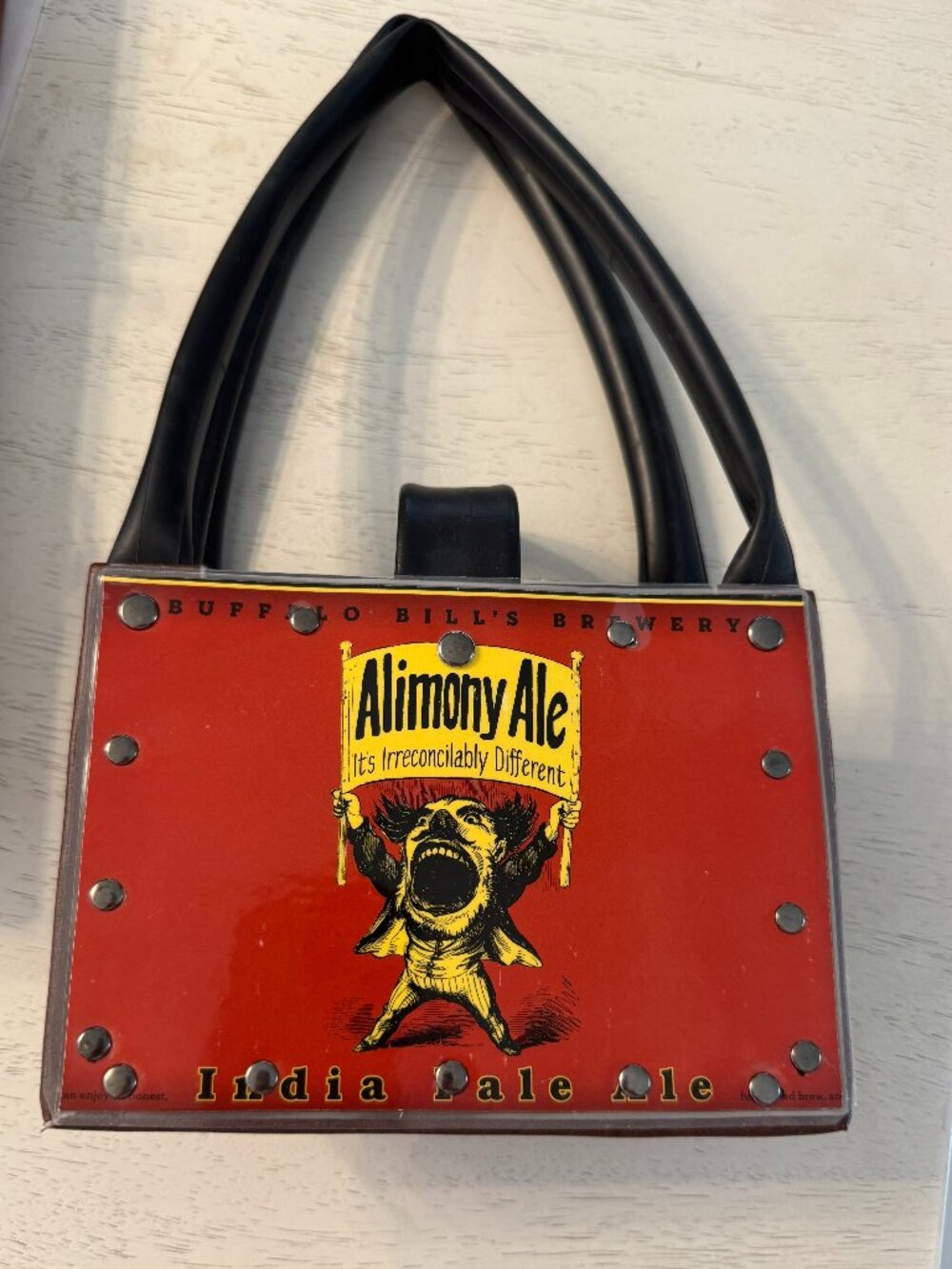 Buffalo Bill Beer unique "Alimony Ale" recycled and Found Objects Purse, 7"x5"